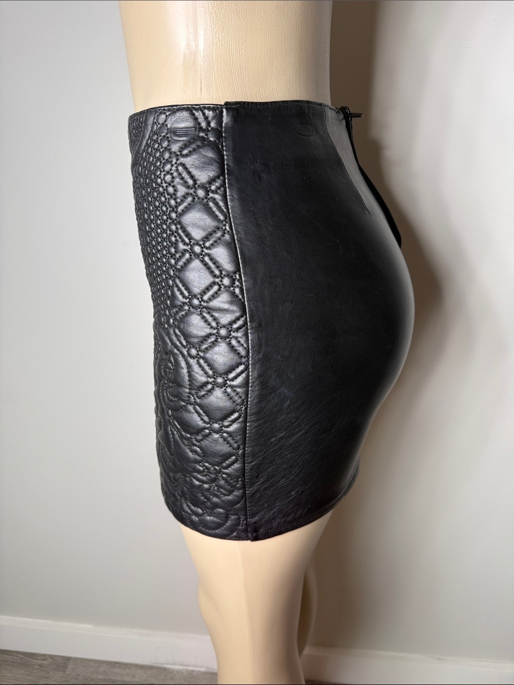 Divided Black Quilted Paisley-Embossed Faux Leather Mini Skirt - Picture 4 of 7